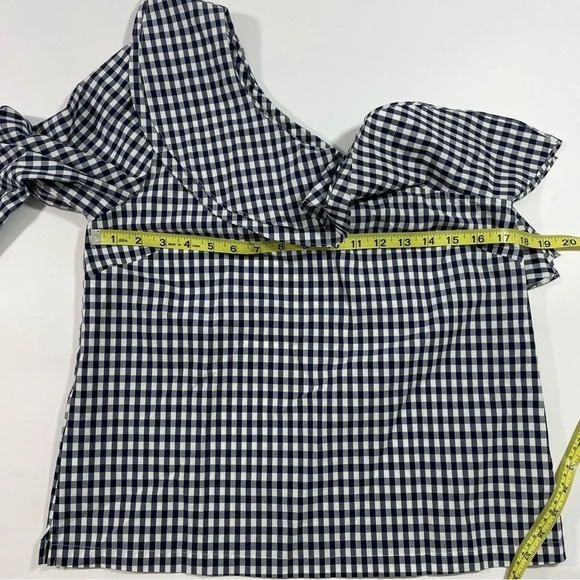 J Crew Gingham One Shoulder Top Blouse Blue H0857 - Picture 8 of 8